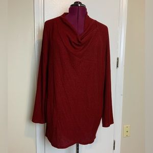 NWOT  CHICO’S Knitwear Cowl Neck Tulip Front Tunic Sweater Burgundy 16/1…